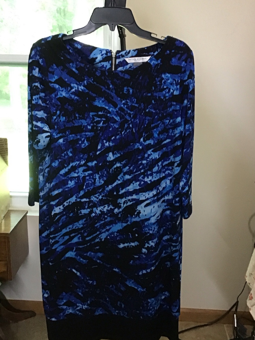 Peter Nygard Blue and Black Abstract Print Long Sleeve Dress2160